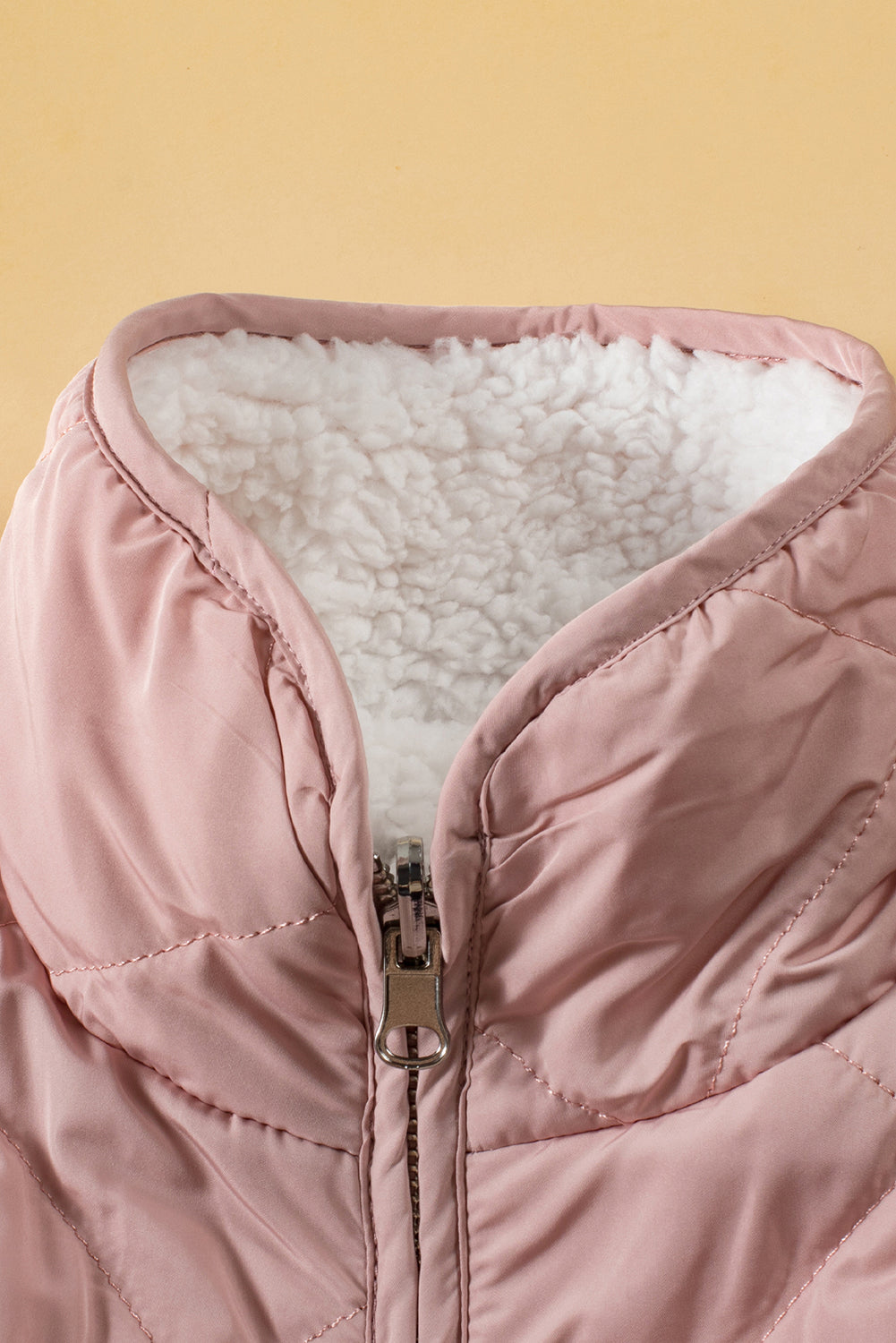 Pink Fleece Lined Quilted Vest Coats