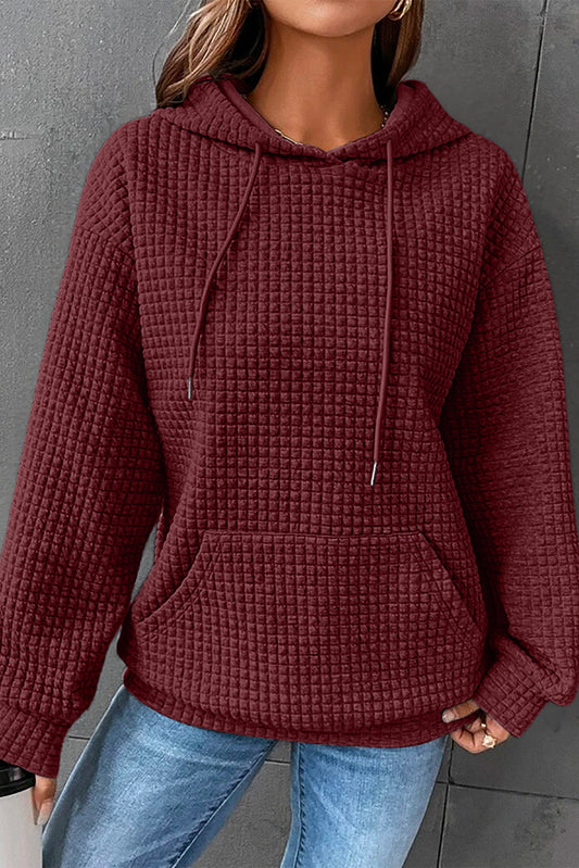 Red Quilted Drawstring Hoodie