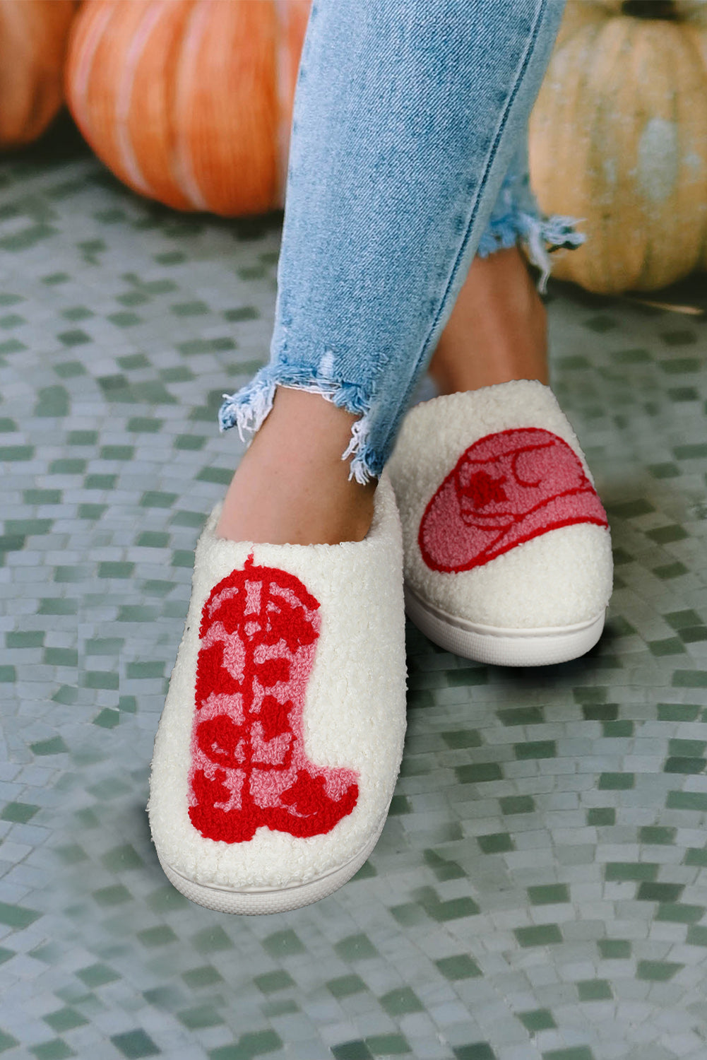 Western  Embroidered Sherpa Slippers