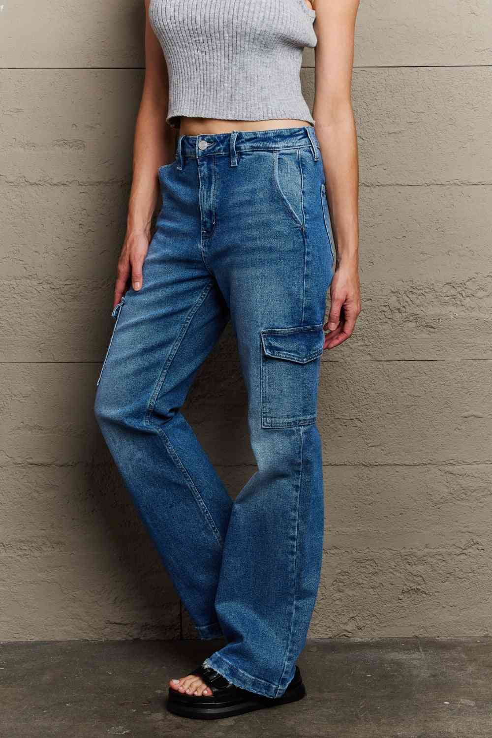 KAN CAN USA Holly High Waisted Cargo Flare Jeans