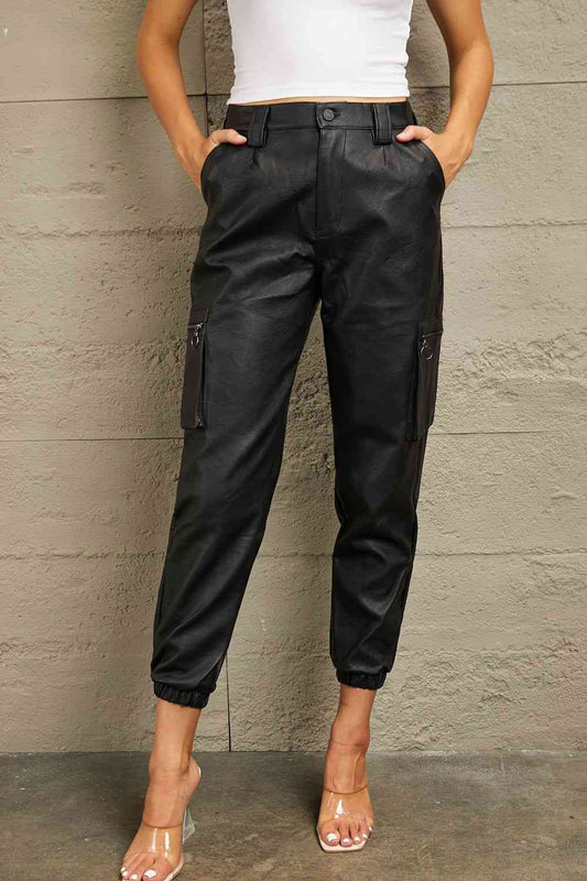 KAN CAN USA High Rise Leather Joggers