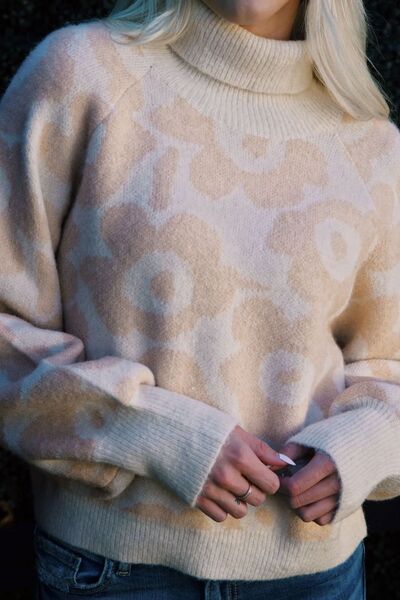 Flower Turtleneck Long Sleeve Sweater